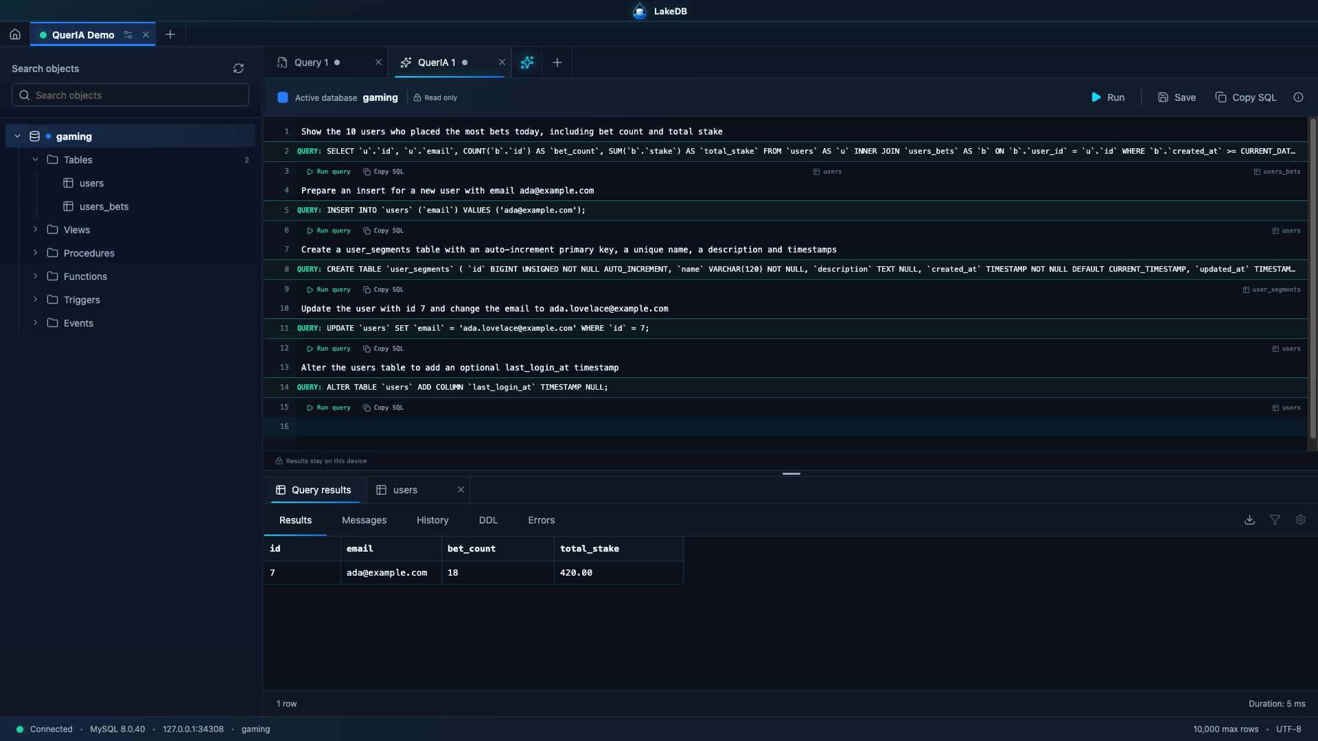 I built a local-first MySQL/MariaDB client — Beta 3.0 adds reviewable, schema-aware AI logo